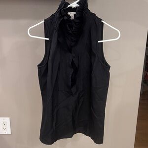 J. Crew 100% Silk Ruffle Blouse Black Sleeveless Pleated Top Size 0